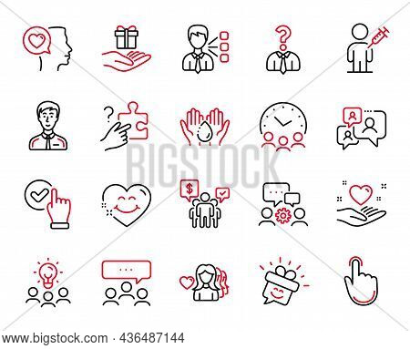 Vector Set Of People Icons Related To Hand Click, Smile And Support Chat Icons. Checkbox, Businessma