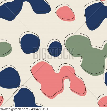 Seamless Abstract Organic Blog Shapes In Various Colors With Offset Outline Surface Pattern Design F