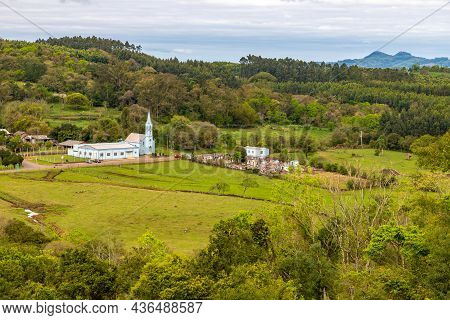 Sao Jacob Church, Cemetery And Farm Fields, Sapiranga, Rio Grande Do Sul, Brazil