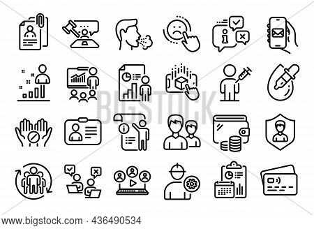 Vector Set Of Online Voting, Eye Drops And Security Agency Line Icons Set. Calendar Report, Money Wa