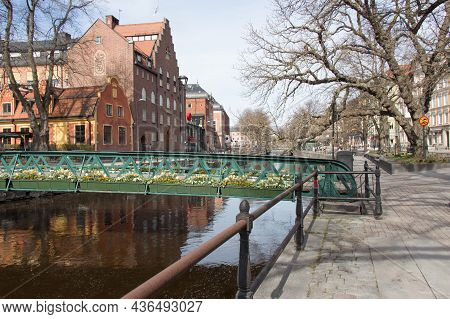 Sweden, Uppsala - April 19 2019: The View Of A Bridge On A Canal On April 19 2019 In Uppsala, Sweden
