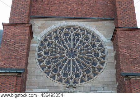 Sweden, Uppsala - April 19 2019: Detailed View Of Uppsala Cathedral Exterior On April 19 2019 In Upp