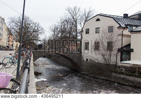 Sweden, Uppsala - April 19 2019: The View Of A Bridge On A Canal On April 19 2019 In Uppsala, Sweden