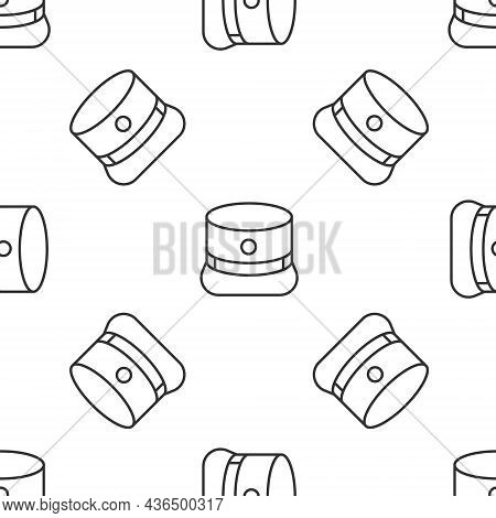 Grey Line Kepi Icon Isolated Seamless Pattern On White Background. Cap Army Uniform Headgear. Histor