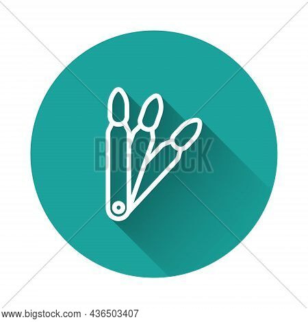 White Line Set Of False Nails For Manicure Icon Isolated With Long Shadow Background. Varnish Color 