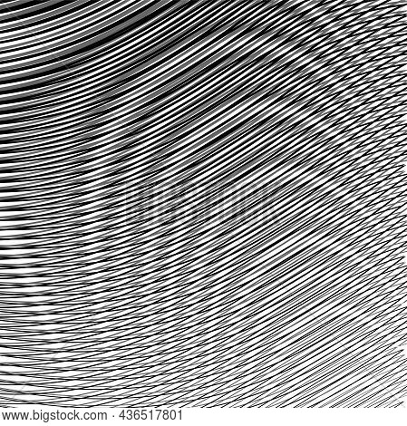 Monochrome Abstract Linear Vector Texture With Moire Round Effect. Contemporary Background Saver For