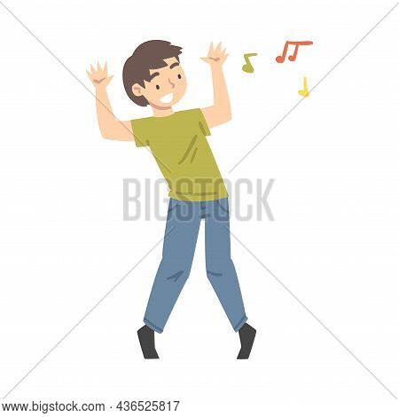 Positive Young Man Dancing Moving Hands And Legs To Music Rythm Vector Illustration