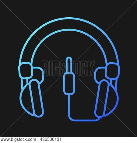 Wired Circumaural Headset Gradient Vector Icon For Dark Theme. Professional Device Connected To Comp