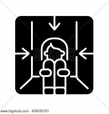 Claustrophobia Black Glyph Icon. Fear Of Enclosed Spaces As Panic Attack Trigger. Mental Disorder An
