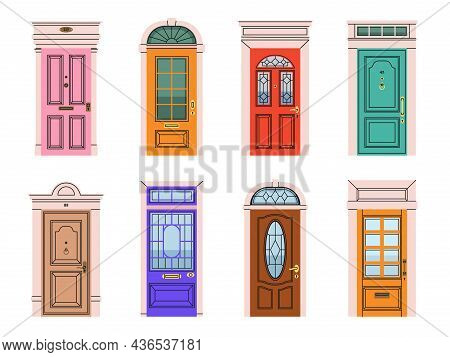 Front Doors. Various Entrance Gates, Architectural Classic Exterior Elements, House Facade Vintage O