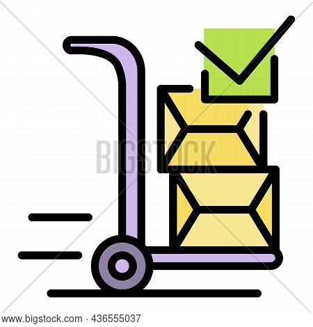 Warehouse Wheel Cart Icon. Outline Warehouse Wheel Cart Vector Icon Color Flat Isolated