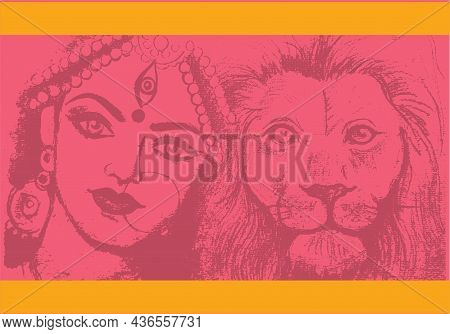 Sketch Powerful Hindu Goddess Durga Ma Or Kali Mata Outline And Silhouette Illustration With Trident