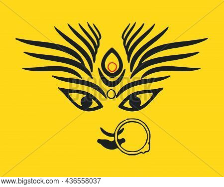 Sketch Powerful Hindu Goddess Durga Ma Or Kali Mata Outline And Silhouette Illustration With Trident