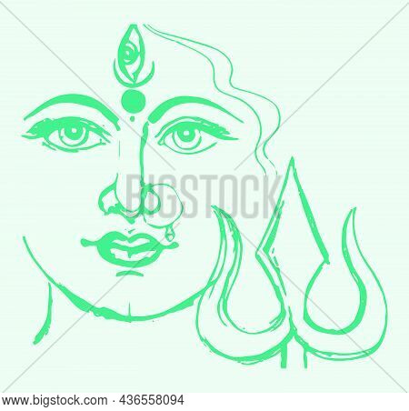 Sketch Powerful Hindu Goddess Durga Ma Or Kali Mata Outline And Silhouette Illustration With Trident