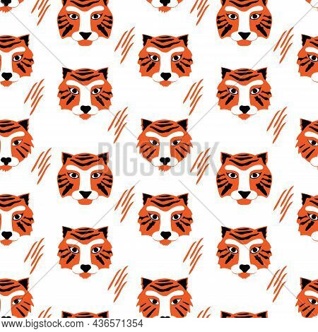Seamless Pattern. Chinese New Year 2022 Year Of The Tiger. Chinese Zodiac Sign. Lunar New Year Conce