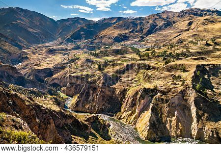 The Colca River At The Colca Canyon In Peru, One Of The Deepest Canyons In The World