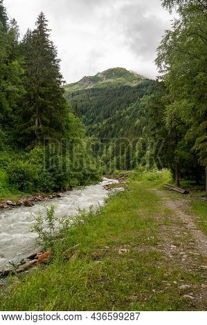 View On Bon Nant Mountain River, Green Forests And Apline Meadows Near Saint-gervais-les-bains, Savo