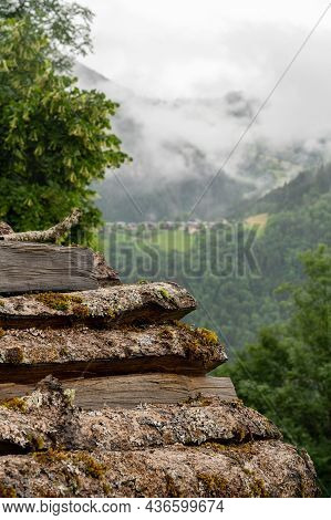 Panoramic View On Mountain Villages, Green Forests And Apline Meadows Near Saint-gervais-les-bains,