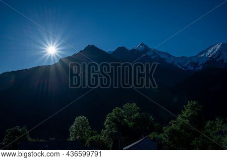 Panoramic View On Mountain Villages, Green Forests And Apline Meadows Near Saint-gervais-les-bains,
