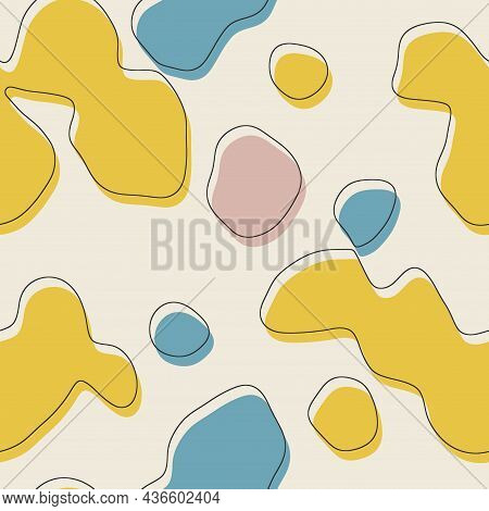 Seamless Abstract Organic Blog Shapes In Various Colors With Offset Outline Surface Pattern Design F
