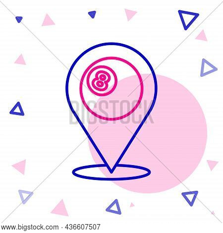 Line Map Pointer With Billiard Pool Snooker Ball With Number 8 Icon Isolated On White Background. Co