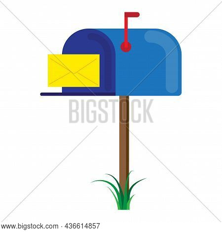 Blue Mailbox Icon. Post Mail Sign. Envelope Letter. Communication Concept. Flat Style. Vector Illust