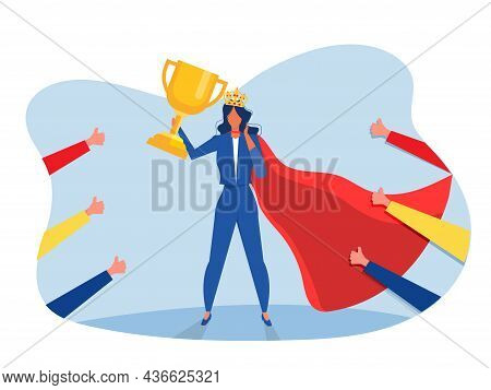 Businesswoman Watches His Dream With Impower Woman About Victory,success, Leadership Career Conceptv