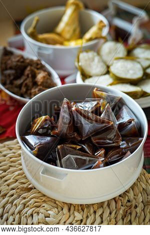 Prepacked Bite Size Dodol In A Container During Raya Celebration In Malaysia.