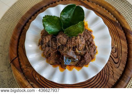 Rendang Daging Or Beef Rendang. Traditional Dish Usually Served During Eid Festival.