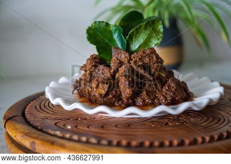 Rendang Daging Or Beef Rendang. Traditional Dish Usually Served During Eid Festival.