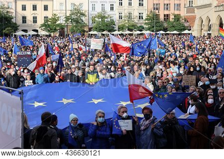 Cracow; Poland - Oct 10; 2021: We Stay; The Government Leaves! People Protest Against The Verdict Of