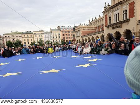 Cracow; Poland - Oct 10; 2021: We Stay; The Government Leaves! People Protest Against The Verdict Of
