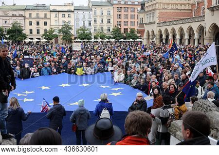 Cracow; Poland - Oct 10; 2021: We Stay; The Government Leaves! People Protest Against The Verdict Of