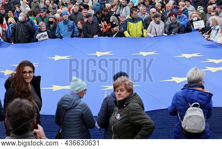 Cracow; Poland - Oct 10; 2021: We Stay; The Government Leaves! People Protest Against The Verdict Of