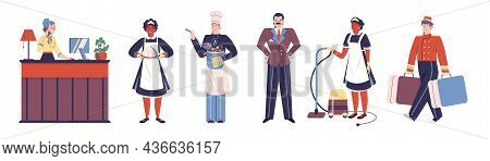 Hotel And Hostel Services Staff Flat Cartoon Vector Illustration Isolated.