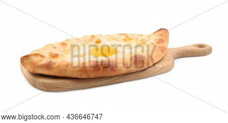 Fresh Delicious Adjarian Khachapuri Isolated On White
