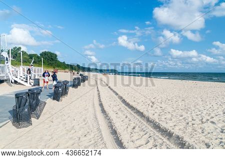 Wladyslawowo, Poland - July 21, 2021: Wladyslawowo Beach In The Morning At Summer Time.