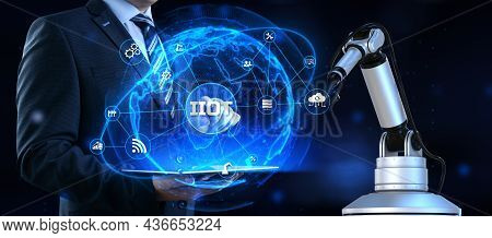 Iiot Industrial Internet Of Things . Business Industrial Technology Concept. Cobot 3d Render