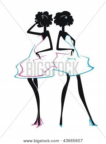 Two girls in summer dresses