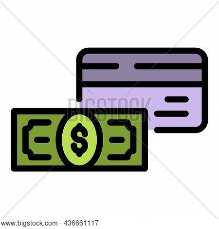 Money Trasnfer Credit Card Icon. Outline Money Trasnfer Credit Card Vector Icon Color Flat Isolated