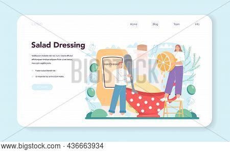 Fresh Salad Web Banner Or Landing Page. Peopple Cooking Organic