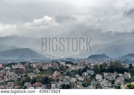 A View Of The Population Density In City Of Kathmandu Under A Stormy Sky.