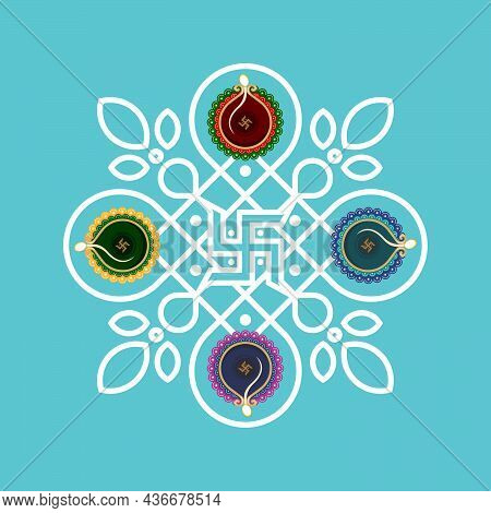 Colorful Diwali Oil Lamps Placed On Rangoli | Editable Mandala  Illustration
