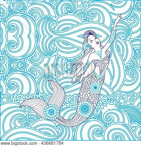 Artistic Coloring Page Floral Mermaid Vector Design