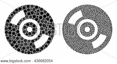 Pixel Cd Disc Icon. Collage Cd Disc Icon Constructed From Spheric Elements In Different Sizes And Co