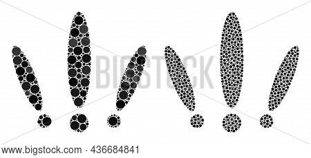 Dotted Multiple Warnings Icon. Collage Multiple Warnings Icon Composed Of Round Elements In Various 