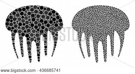 Pixelated Jelly Fish Icon. Mosaic Jelly Fish Icon United From Spheric Parts In Various Sizes And Col