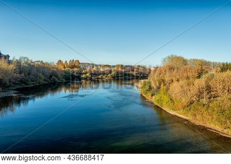 A Picturesque View Of The Sylva River Bed In Autumn. Photo Taken In Kurgur, Perm Territory, Russia.