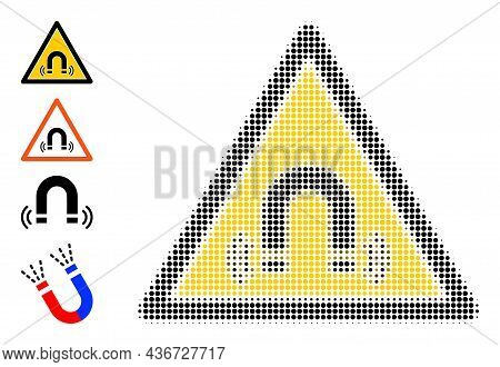 Dot Halftone Magnet Field Danger Icon, And Bonus Icons. Vector Halftone Pattern Of Magnet Field Dang