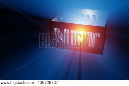 Nft Abbreviation As Floating Lamp With Lampshade And Rays Of Light On Blue. Non-fungible Token Symbo